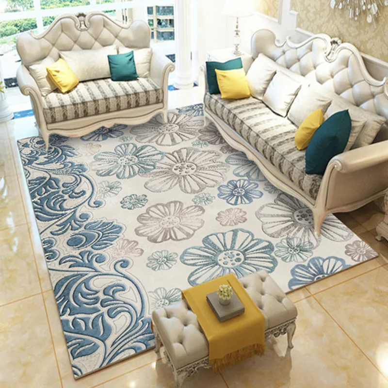 

Modern Floral Print Living Room Carpet Blue American Home Decoration Bedroom Mat Lounge Rug High Quality Entrance Doormat