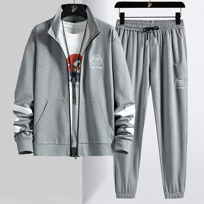 

Brand New Fashion Black Grey Tracksuit Men Plus Size Zipper Hoodie+Pants 2 Piece Men's Sets Streetwear Casual Sweat Suits