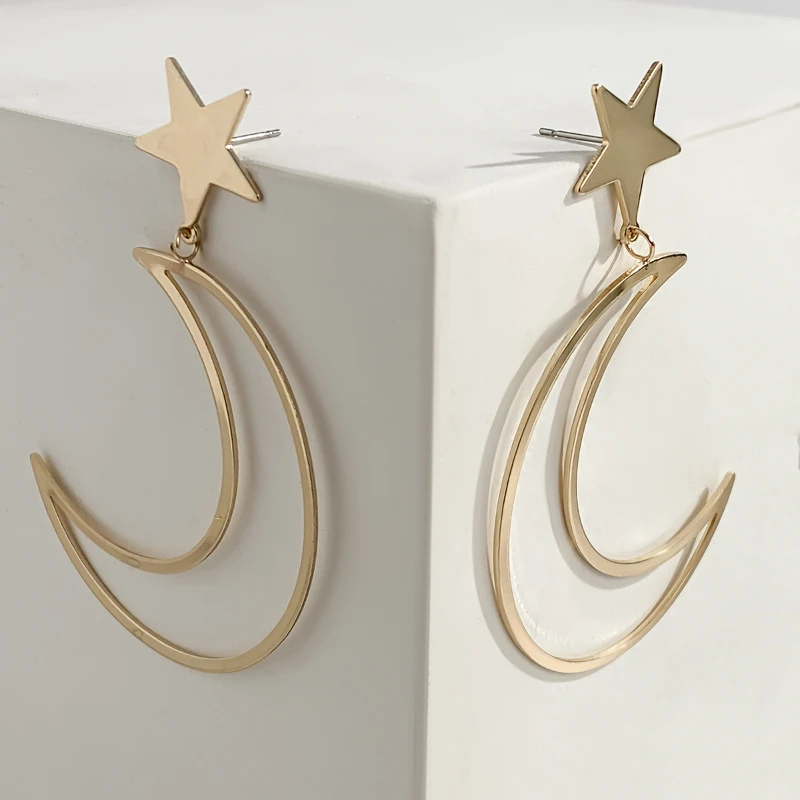 Modern Jewelry Small Star Earrings For Women Female Popular Style Big Moon Hanging Dangle Earrings Party Gifts Dropshipping