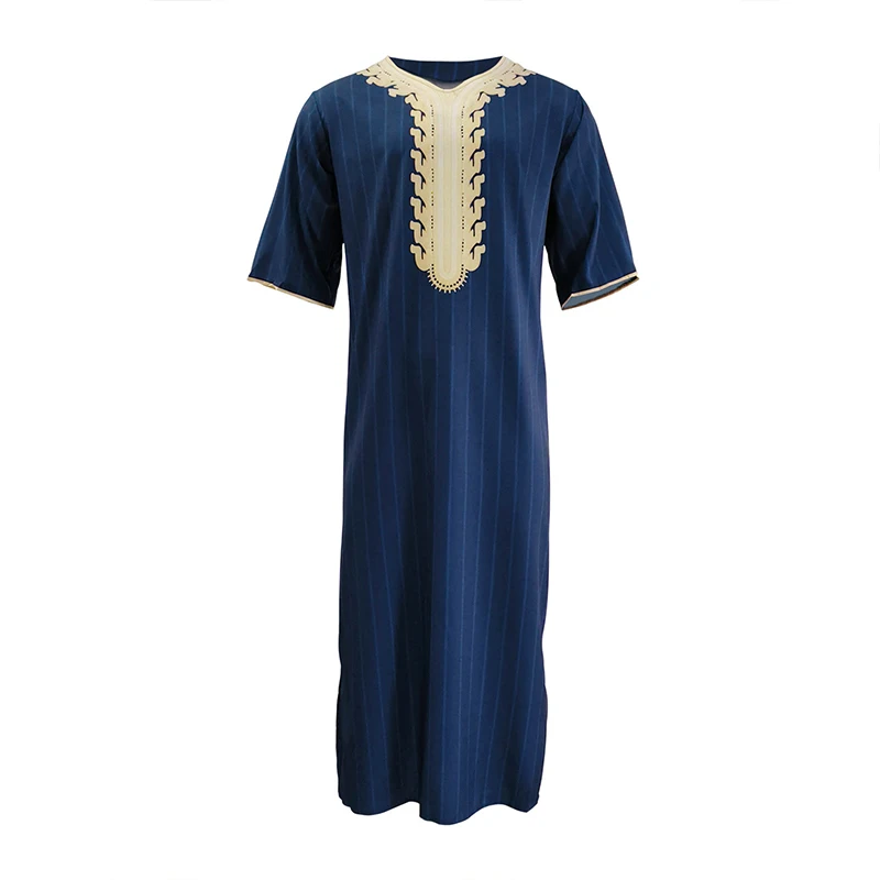 Men's Muslim Robe Fashion Men Jubba Thobe Arabic Pakistan Dubai Kaftan Abaya Robe Islamic Male Saudi Arabia Short Sleeve Dress