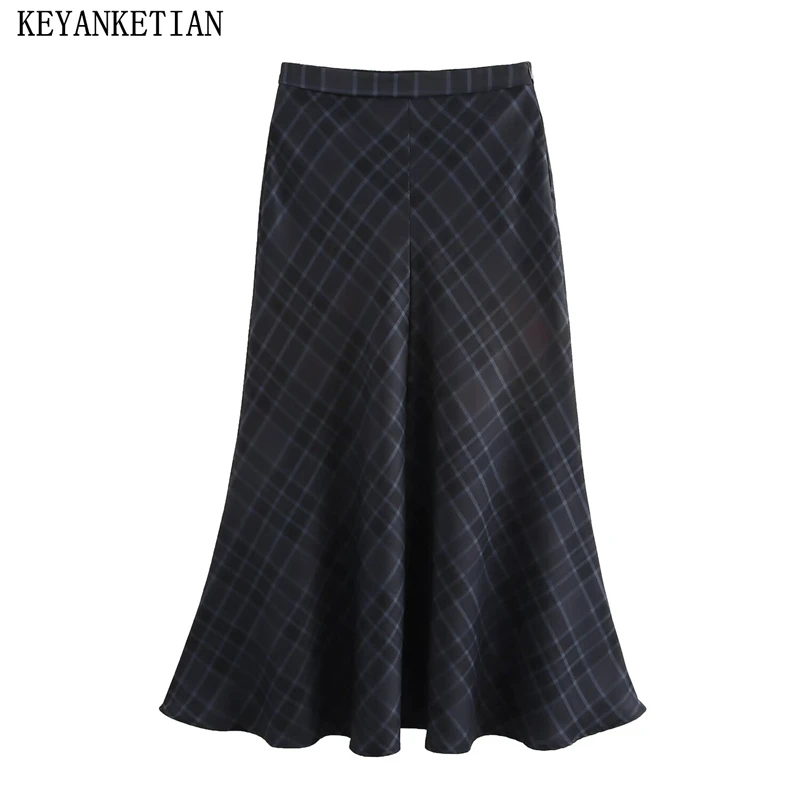 KEYANKETIAN 2024 осенняя новая женская юбка-миди с рисунком Argyle консервативный стиль