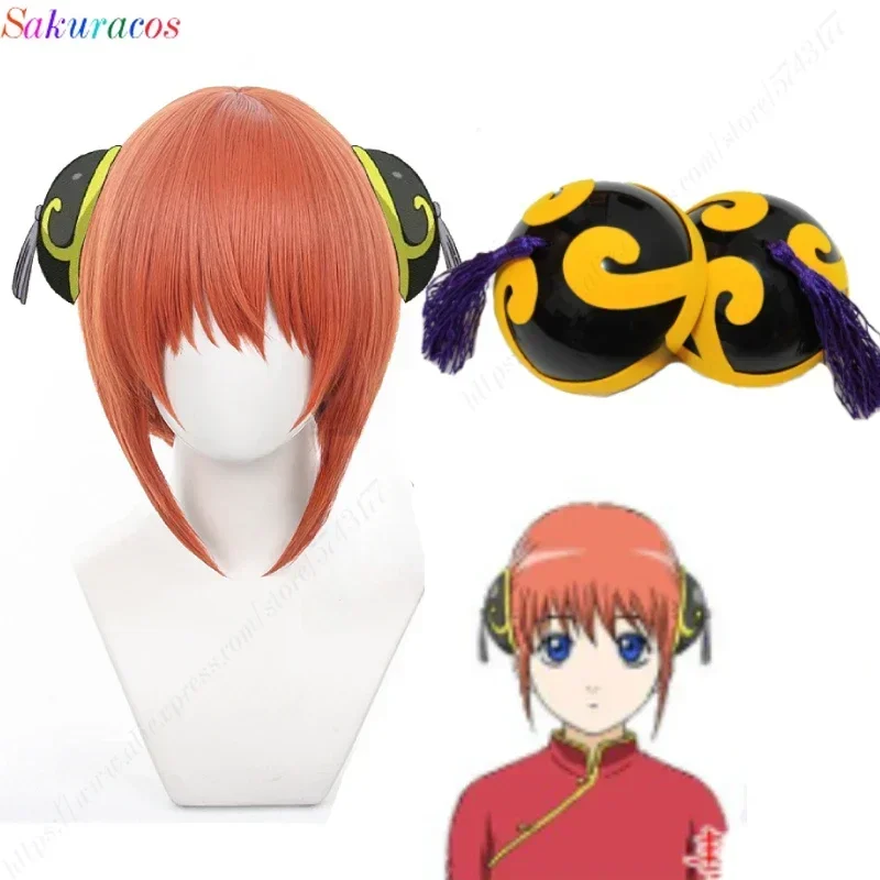 Gintama костюм кагуры wig короткие оранжевые парики термостойкие синтетические