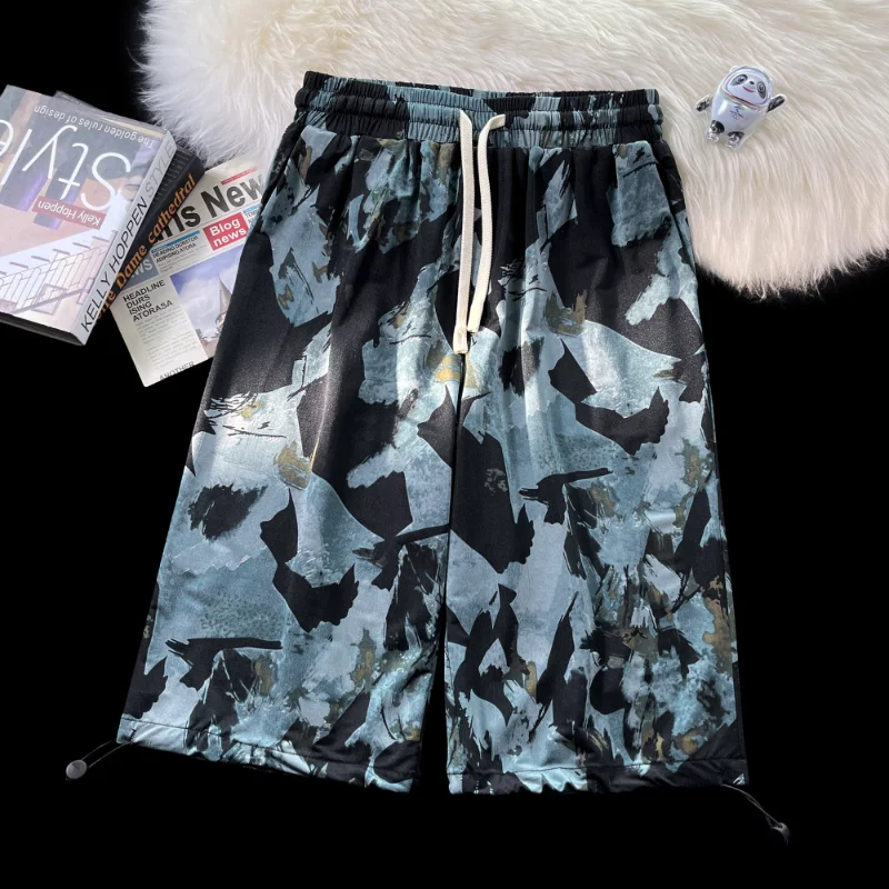 2023 Summer Mens Board Shorts Abstract Pattern Short Pants Fashion Casual Loose Unisex Knee Length Trousers 3XL