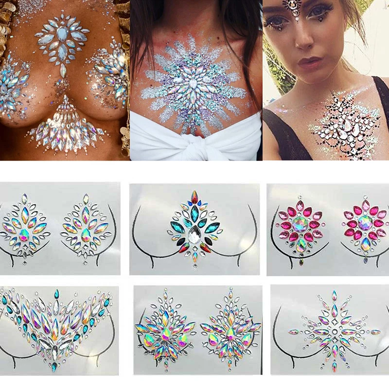

Полимерная Мерцающая наклейка на грудь, украшения для лица, драгоценности, праздничные драгоценности, искусственные Временные татуировки для женщин