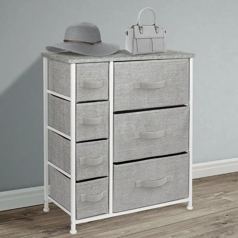 

Dresser with 7 Drawers - Furniture Storage Tower Unit for Bedroom, Hallway, Closet, Office Organization - Steel Frame, Wood Top,