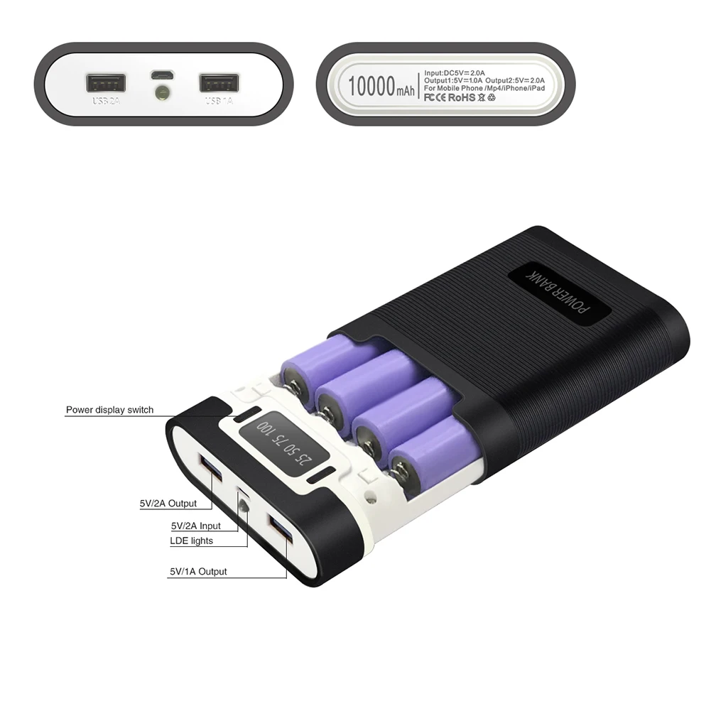 

DIY Mobile Power Bank Case 4 Slot 18650 Battery Charger Storage Box Dual USB LCD Digital Display Charging Case For Mobile Phone