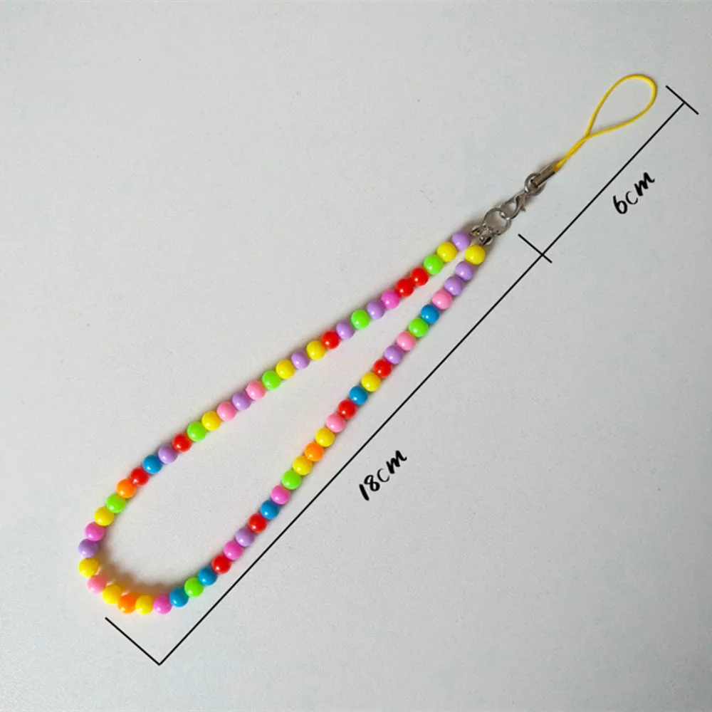 New Colorful Acrylic Beading Mobile Phone Chain 24cm Fashion Ladies Cellphone Lanyard Anti -lost Lane Charm Mobile Phone Straps