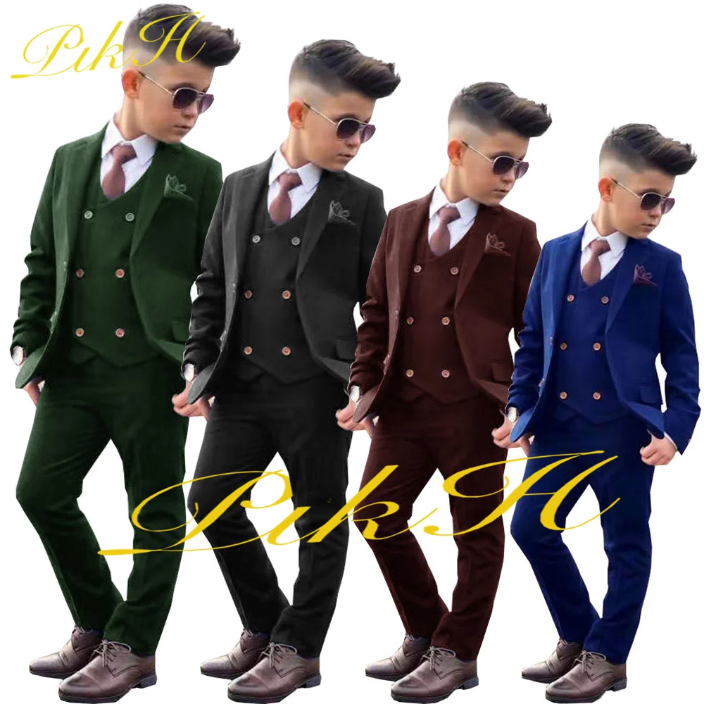Luxury Boys Suit 3 Piece Wedding Tuxedo Formal Jacket Vest Pants Kids Slim Fit Blazer Set Fashion Complete Outfit