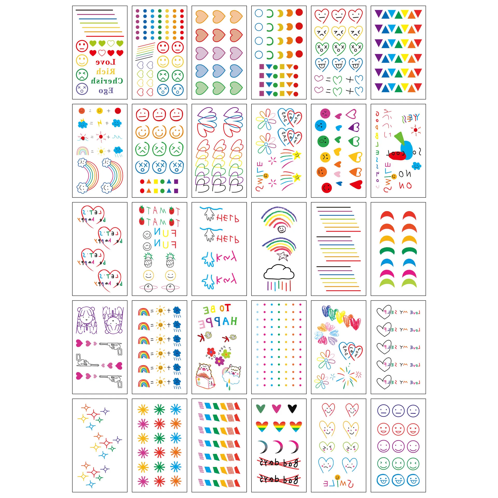 

Temporary Waterproof Tattoos Smiley Fruits Colorful Small Pattern Stickers Decals Boys Girls Body Art Fake Tattoo Decorations