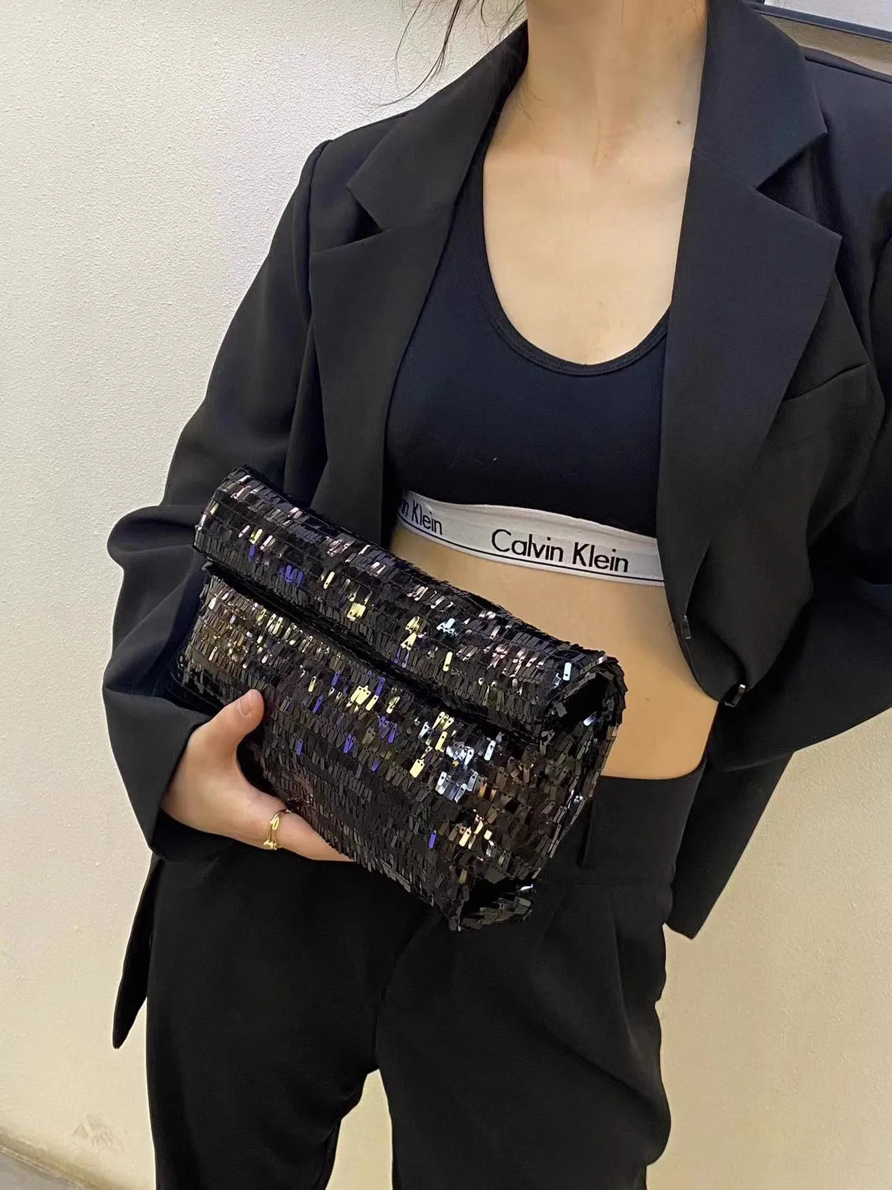 Новая сумочка с блестками от firmранчо милая крутая острая Женская Универсальная