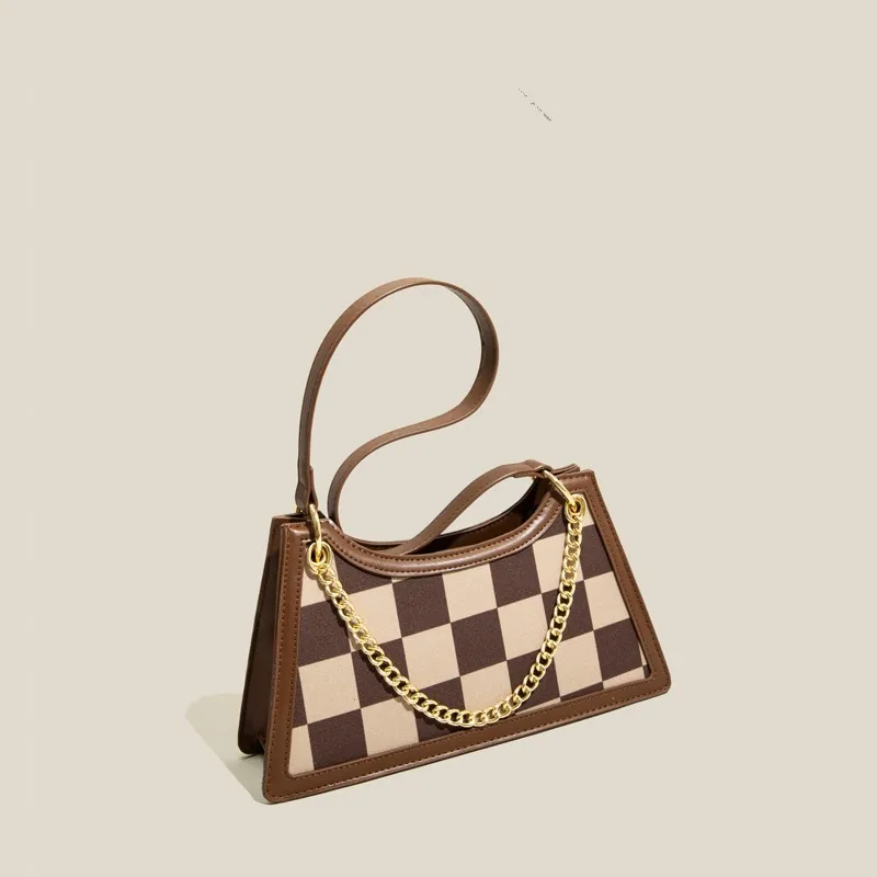 

Jenny&Dave 2022new texture messenger bag armpit bag French light luxury Plaid Patchwork Retro Casual Bag Women England Women bag