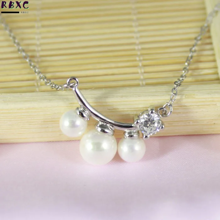 

RXBC S925 Sterling Silver Necklace women's Korean fashion small Yin Tao pearl chain set sterling silver jewelry with chain