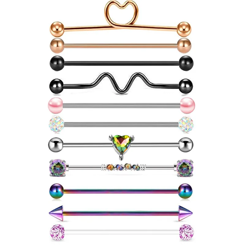 

MOONCORE Industrial Barbells Set Women Men Stainless Steel Cartilage Earring Stud 38mm 11 Pc/set Helix Bar Body Piercing Jewelry