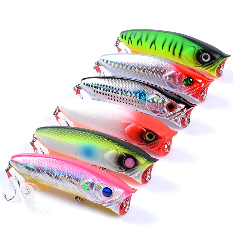 

5pcs Luya bait water surface wave climbing 8cm/11.3g feather hook fake bait sea fishing silver carp seven star perch hard bait