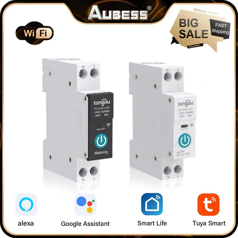 

Tuya WIFI Smart Circuit Breaker With Metering 1P 63A Din Rail For Smart Home Timing Mode Wireless Remote Control Switch By APP
