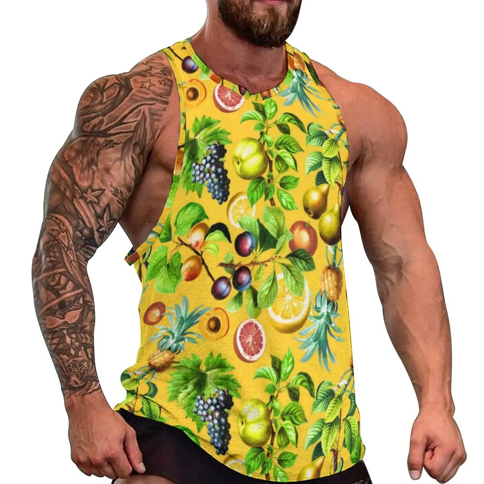 

Tropical Fruit Print Daily Tank Top Pineapple Lemon Workout Tops Man's Design Streetwear Sleeveless Vests Big Size 4XL 5XL