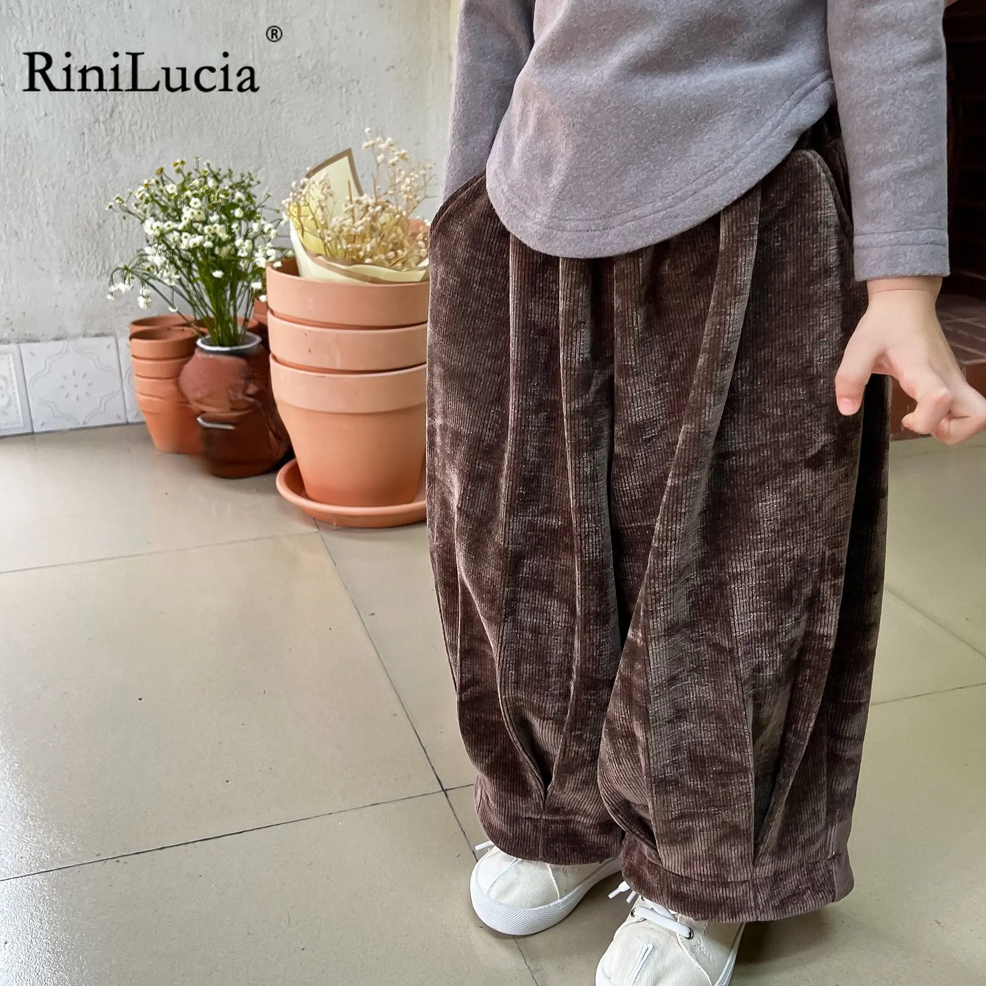 

RiniLucia 2022 Autumn Children Winter Pants Casual Korea Style Solid Color Trousers for Girls Casual Pants Girls Kids Pants