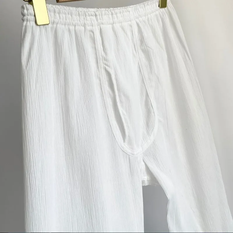 Summer men's pajamas home cropped pants light cotton and linen single-layer gauze breathable and comfortable