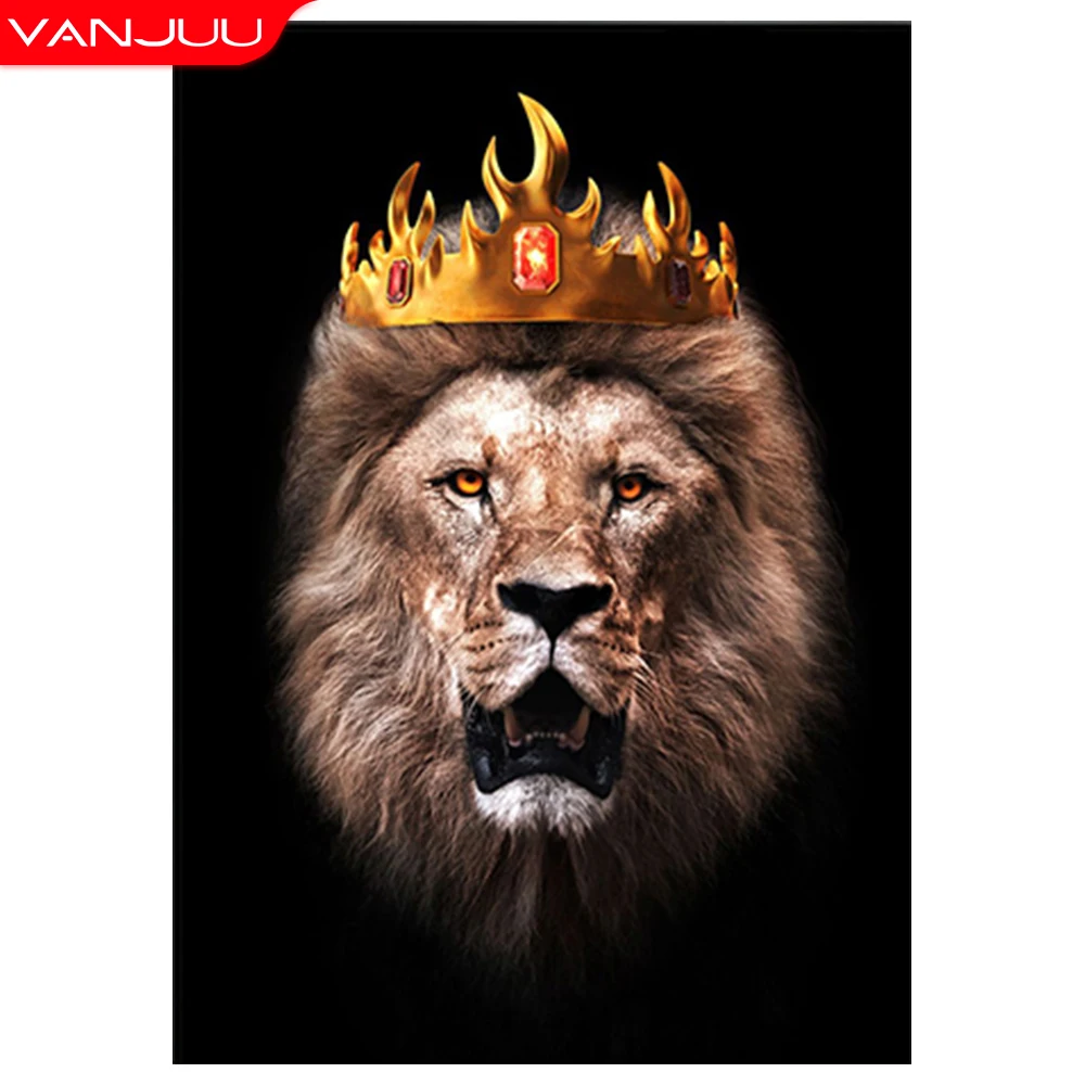 

5D Diamond Painting Lion Rhinestones Pictures DIY Diamond Embroidery Animal Crown Mosaic Handicraft Home Decor