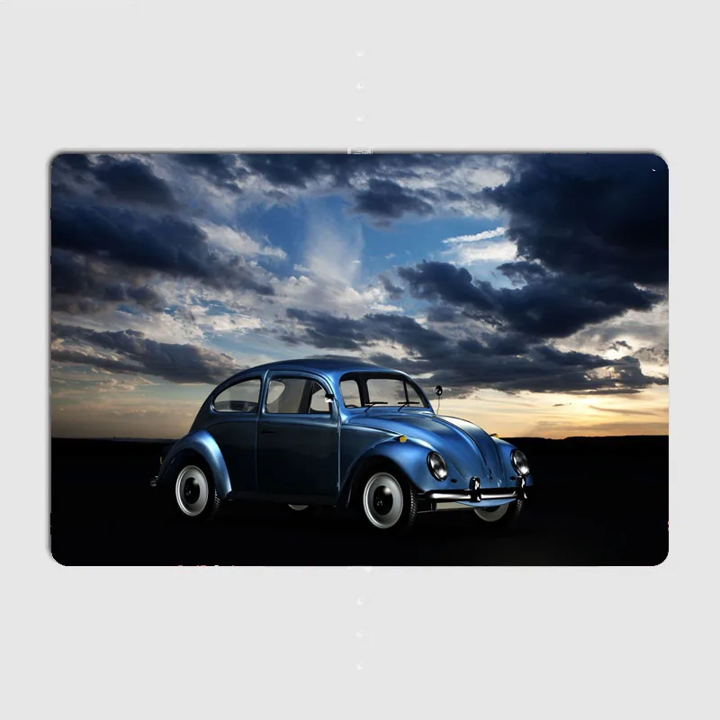 Синий VW Beetle Компактный автомобиль Ретро Классический Металлический плакат Знак
