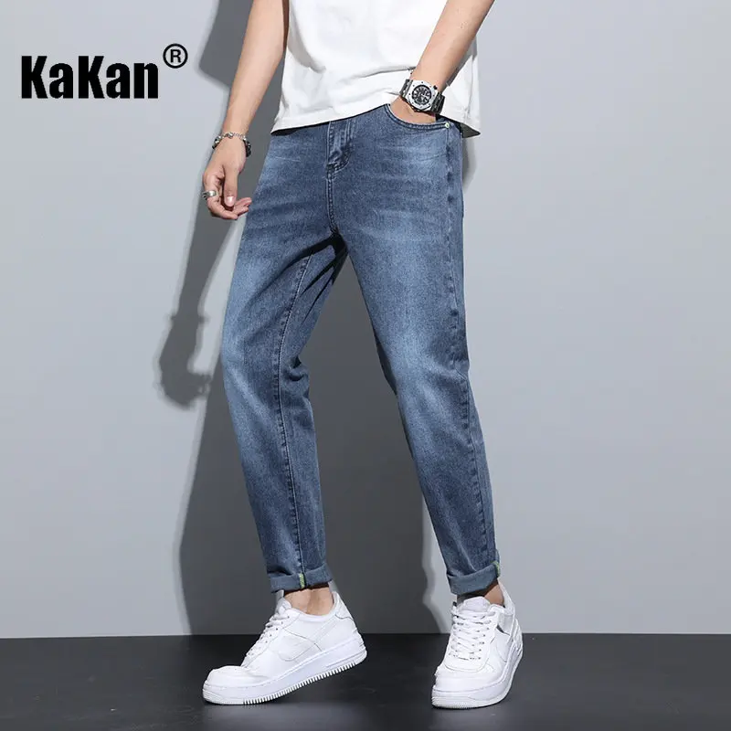 Kakan - New Elastic Little Harun Slim Fit Straight Leg Jeans for Men, Korean Blue Long Jeans K47-1116