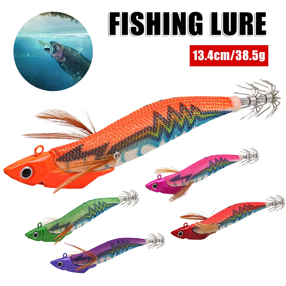 

13.4cm/38.5g Luminous Squid Lure Shrimp Jig Wood Octopus Lure Sea Fishing Cuttlefish Artificial Bait Jigging Fishing Lure Tackle