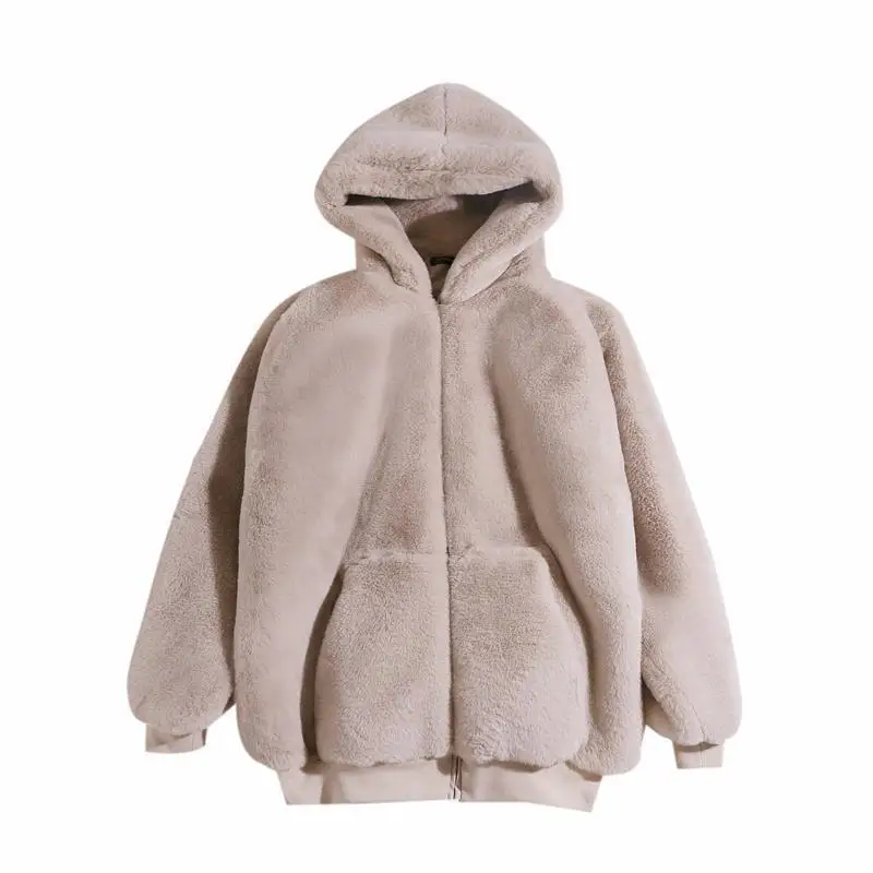 women jacket 2022 ins hot sale Plush jacket women winter imitation Rex rabbit fur grass mid-length large size loose thick hooded