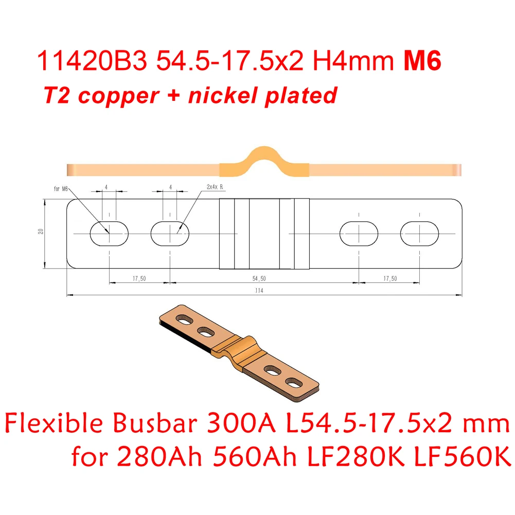 

2P 300A Flexible Busbar Copper for 3.2V 280AH LF280K Original LiFePO4 Battery 304AH LF304 560AH LF560K Battery Pcak Contact Part