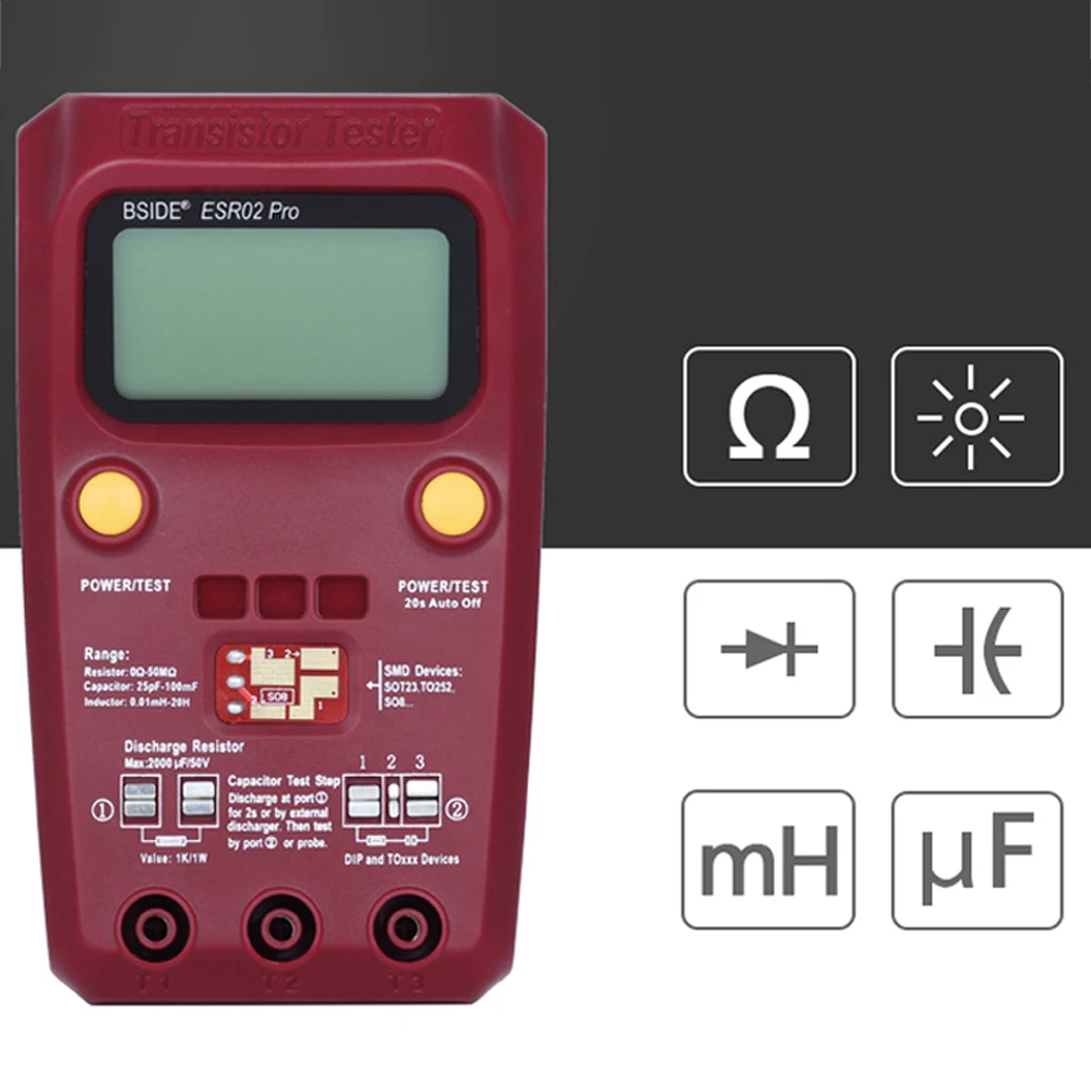 Многоцелевой тестер Bside ESR/SMD измеритель емкости и для диодов триодов BSIDE ESR02pro