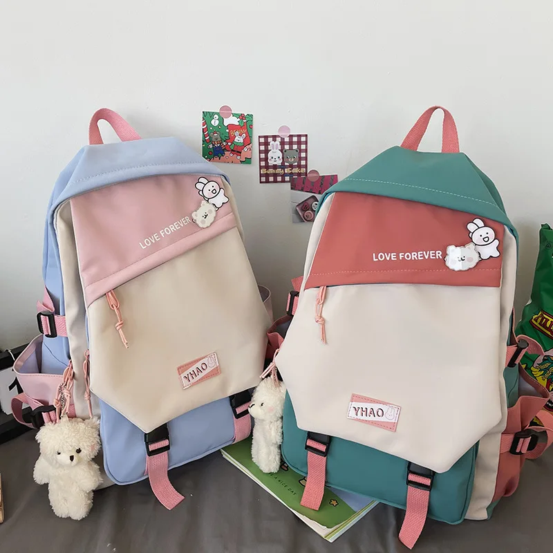 

Girls Fashion Badge Student Travel School Bag water proof Nylon Trendy Ladies Casual College Backpack customizable logo