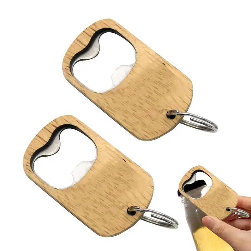 

Beech Wood Handle 2pcs Handheld Bartender Bottle Opener Keychain Wine Beer Soda Glass Caps Stainless Bottle Opener For Kitchen