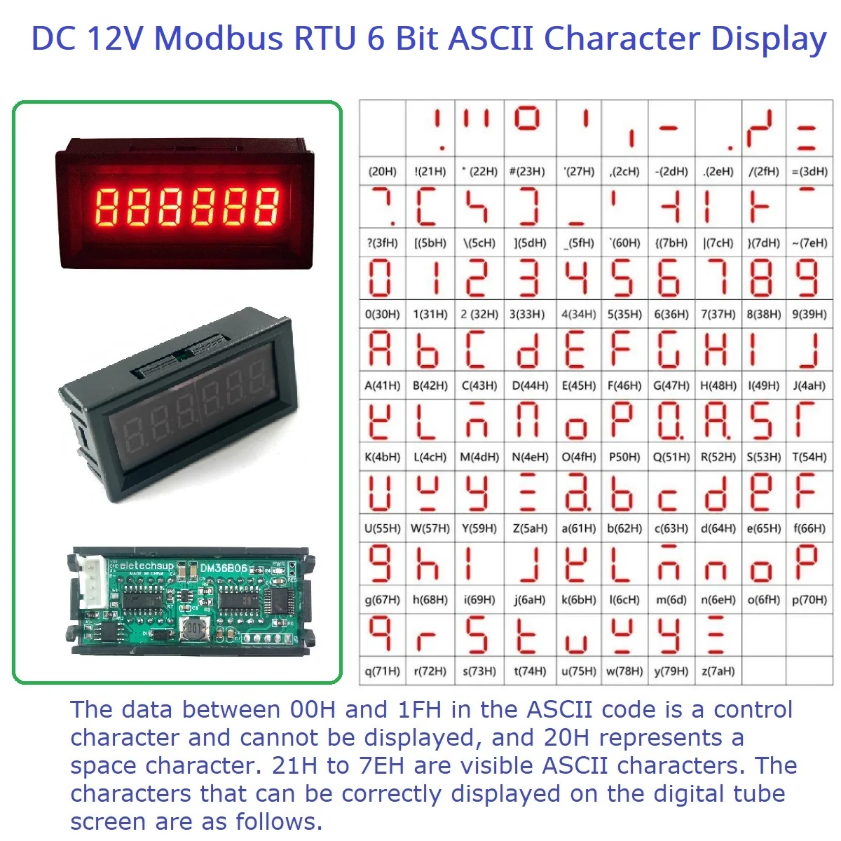 12 В постоянного тока Modbus RTU 6Bit asceni символ RS485 светодиодный дисплей модуль 0,36 дюйма цифровая трубка для PLC HMI NODEMCU ESP8266 ESP32