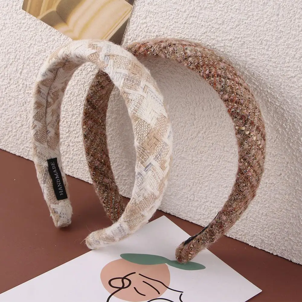 

Girl Classic Plaid Little Fragrant Style French Wide Hair Hoop Korean Style Headwear Sponge Headband Female Hairbands