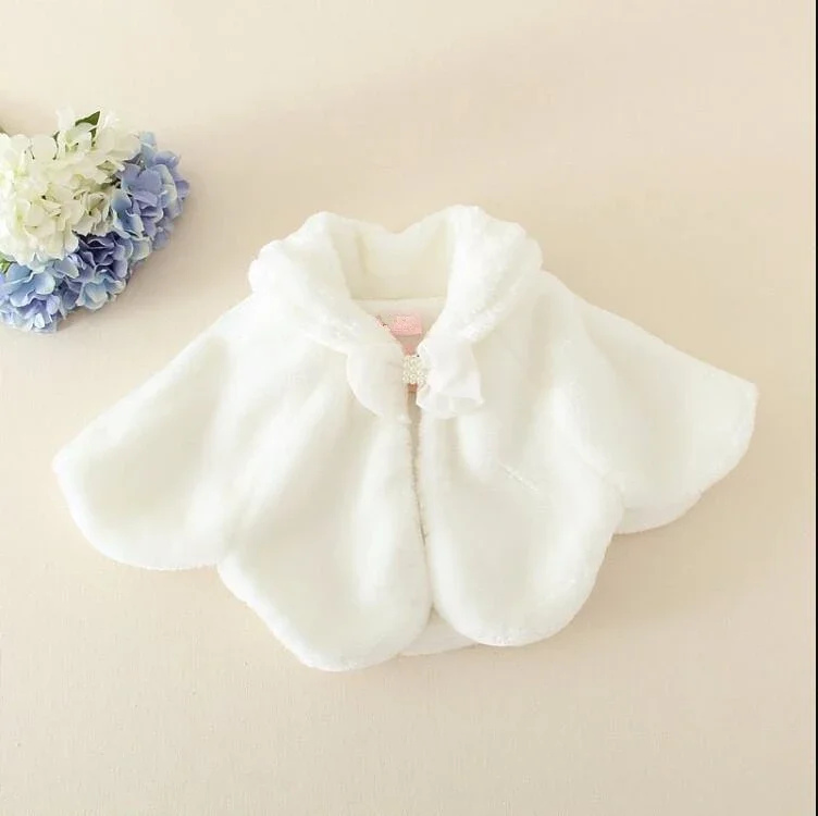 Зимнее пальто для девочек накидка принцессы из искусственного меха с бантом