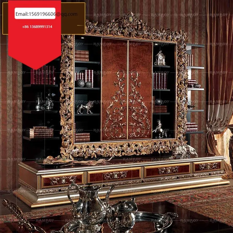 

Italian European style solid wood carved TV cabinet combination luxury villa living room lockers
