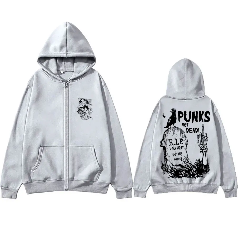 Rock Band The Exploited Punks Not Dead Zipper Hoodie Men Women Gothic Punk Oversized Zip Up Jacket Men's Vintage Hoodies