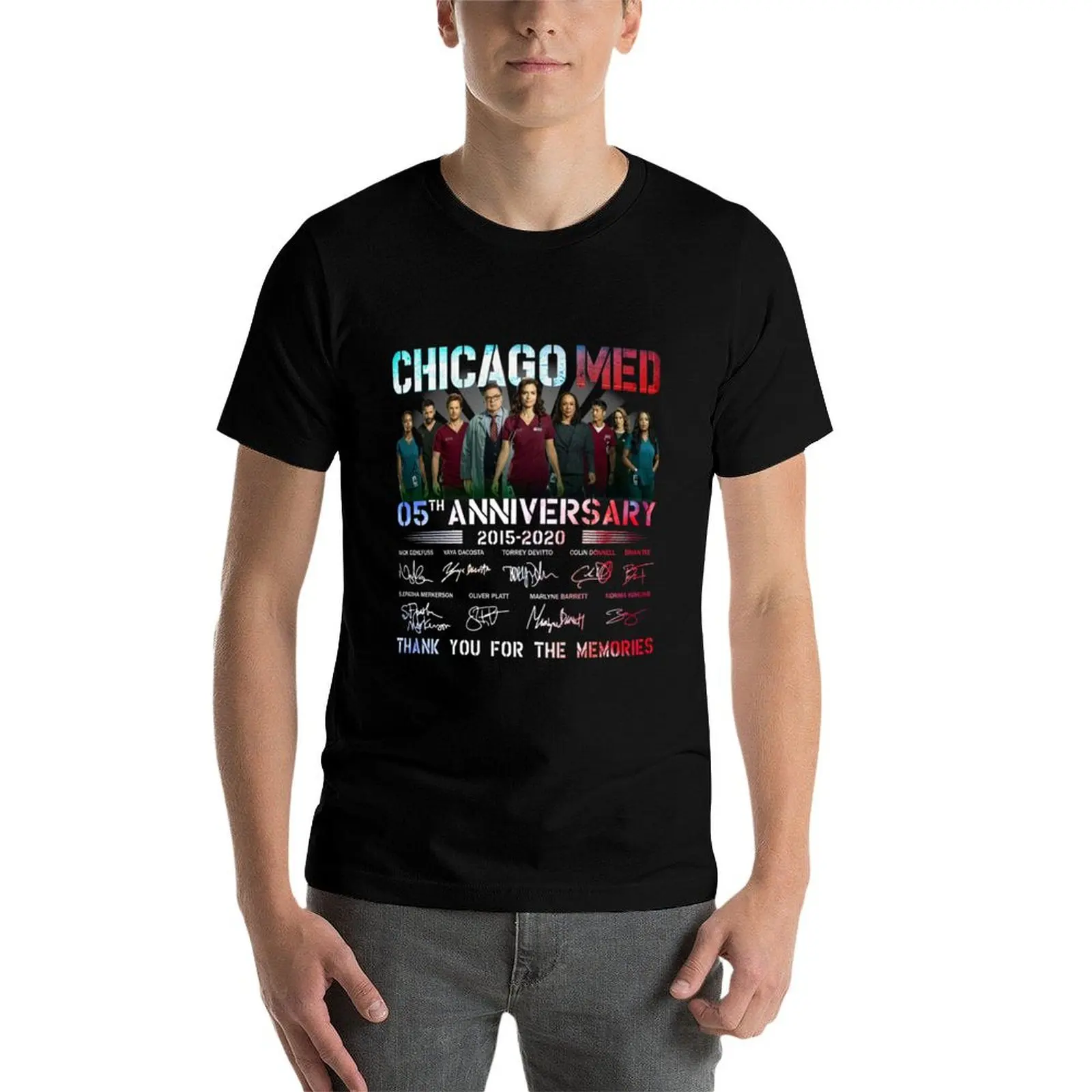 Фото Футболка Chicago Med к 05-летнему юбилею (2015-2020) с надписью «Спасибо», летняя футболка больших размеров с коротким рукавом №4