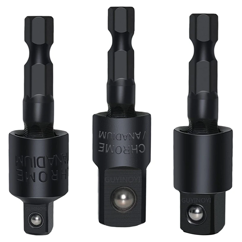 

3Pcs 1/4 Inch 3/8 Inch 1/2 Inch Bits 360 Degree Rotatable,Impact Grade Socket Adapter/Extension Set For Cordless Drills