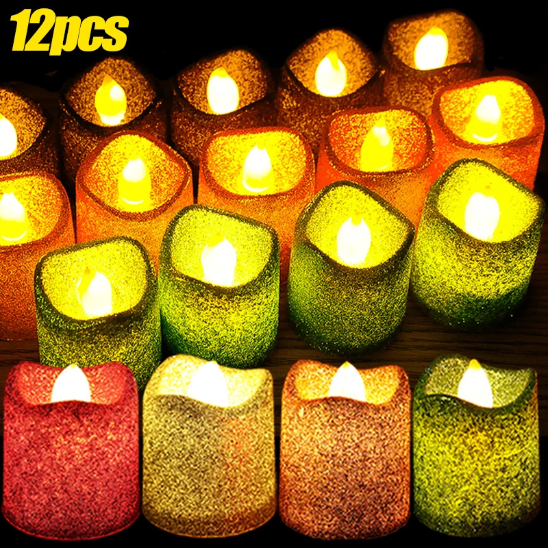 

12/3Pcs Glitter Votive Candles Battery Operated LED Flameless Tea Light Christmas Wedding Birthday Decoration Table Lamp Candle