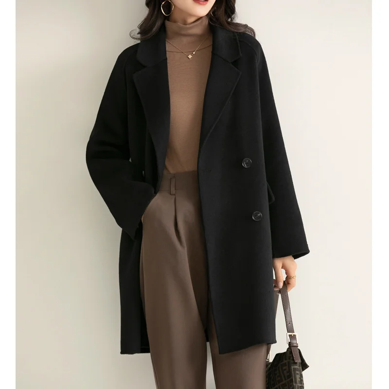 

Woolen Trench Outerwear Autumn Winter Classic 100% Overcoat Female Quality Loose Double-faced Woollen