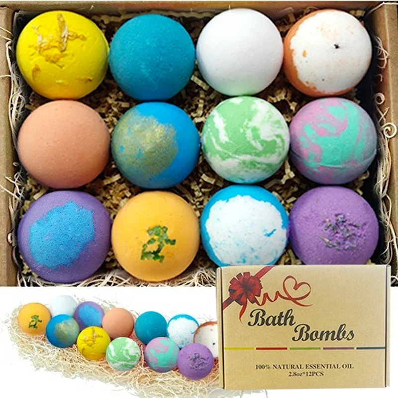 

12 Pcs Natural Spa Essential Oil Bath Bombs Ball Set for Girlfriends Women Moms Christmas Birthday New Year Gifts Salt Bath Ball