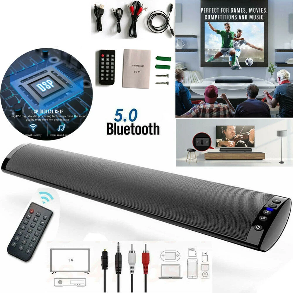 Звуковая панель USB TV с беспроводным Bluetooth 5.0 и пультом ДУ для домашнего аудио, 3D сабвуфер и объемный звукбар для ПК и динамиков театра.