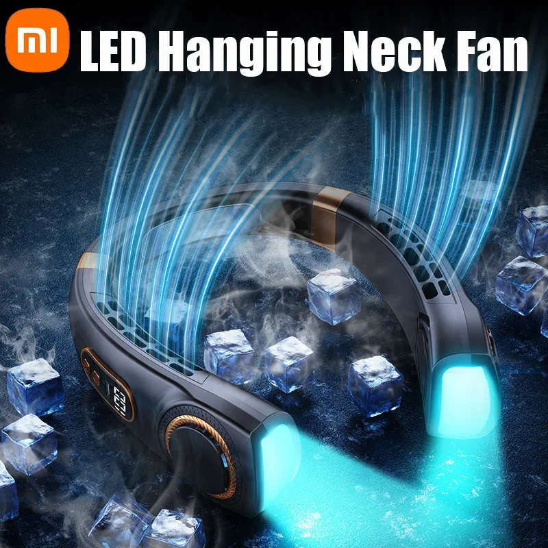 

2023 NEW Hanging Neckfan Ice magnet cooling Portable Neck Fan Type-C Mute Multifunctional Leafless Electric Fan With Light Gift