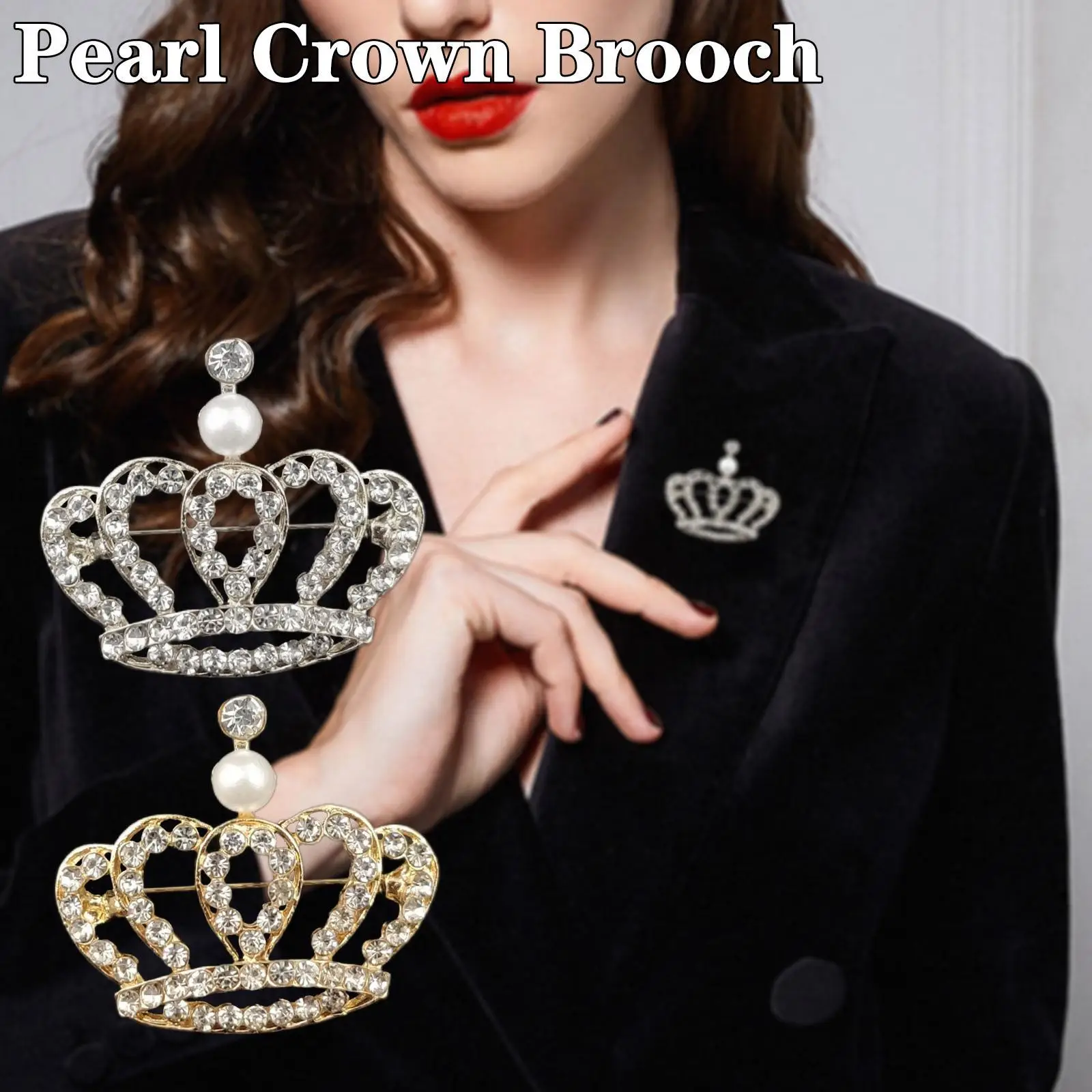 

New 1pc Brooch Alloy Pearl CROWN Brooches Collection Shiny Pearl Tiara Pin Garment Accessories For Woman Christmas Weddings