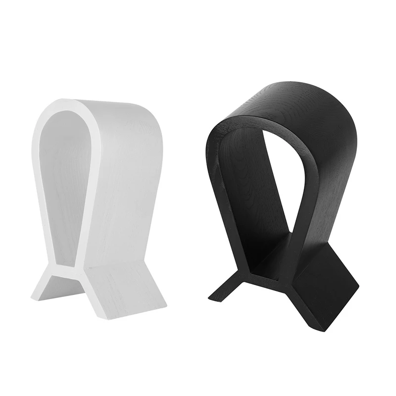 

2 Pcs Wooden Earphone Stand Gaming Headphone Display Classical Headset Stand Craft For Headset Cable,White & Black