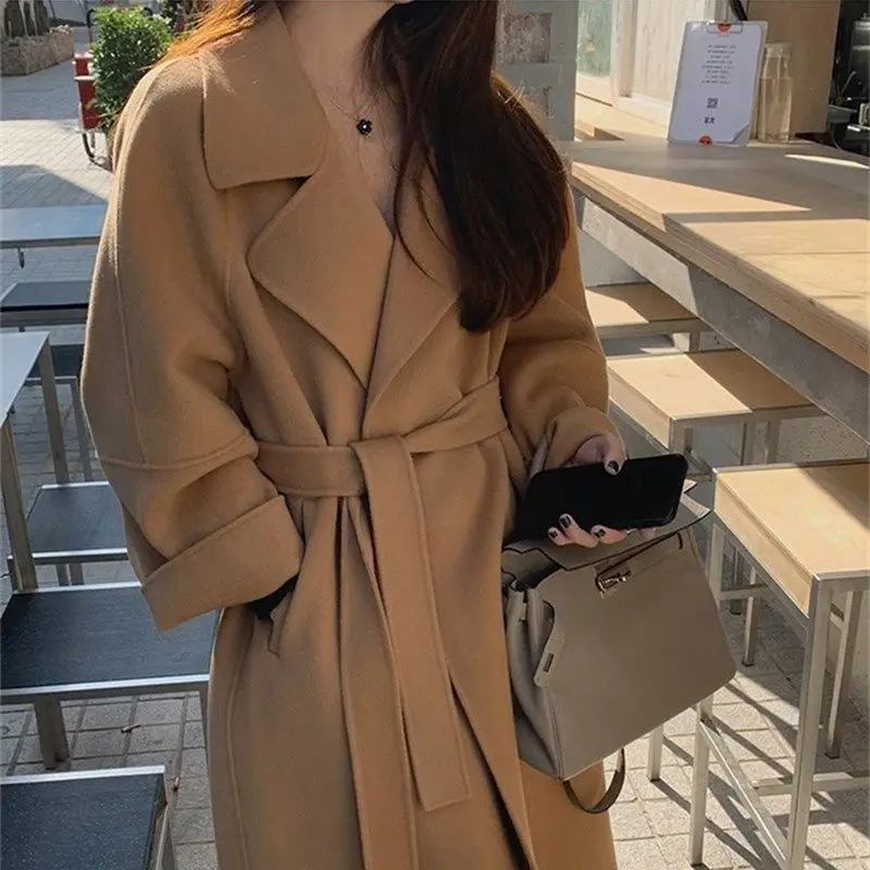 

2022 Winter New Women Korean Woolen Coat Women's Classic Loose Cashmere Caasual Waarm Long Sleeve Long Woolen Coat E132