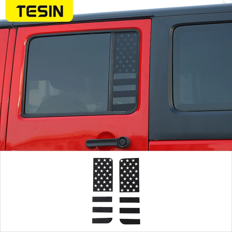 

TESIN PVC Black Rear Door Window Glass Decoration Panel Cover Sticker For Jeep Wrangler JK 2007-2017 Car Exterior Accessories