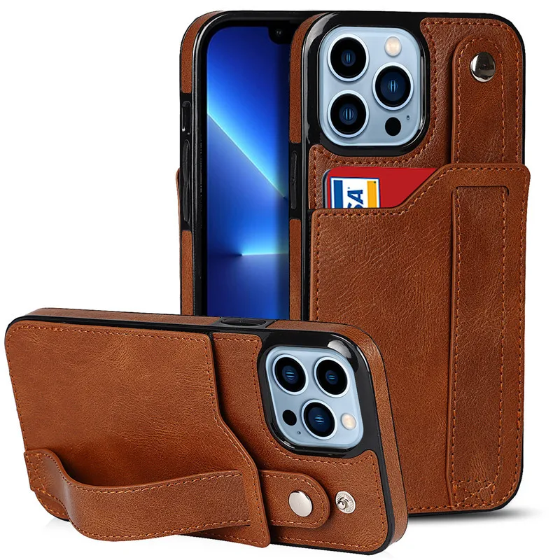 

Wrist Strap Case for iPhone 14 Plus 13 12 11 Pro Max Mini XS Max X XR SE 7 8 Plus Wallet Card Slots Shockproof Kickstand Case