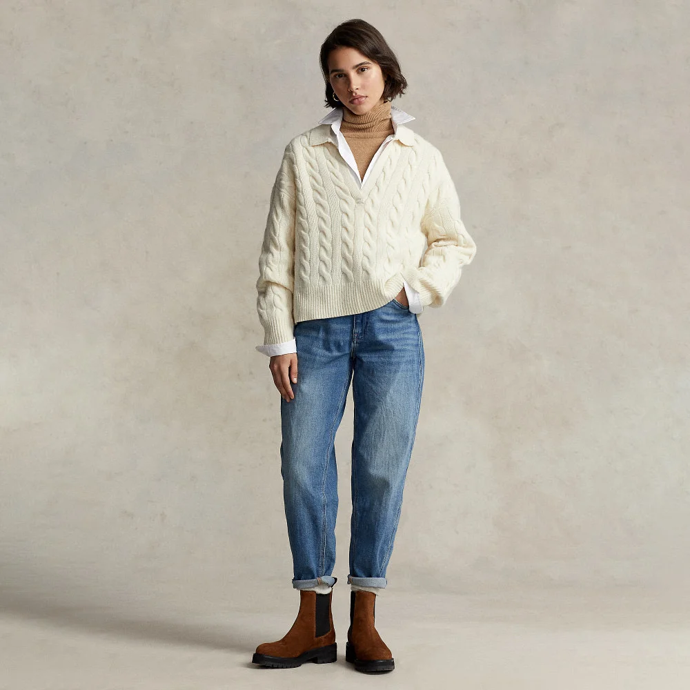 

2022 RL свитер женская зимняя одежда Модный маленький лошадиный воротник рукав вязаный Унисекс Пуловер Свитера Шерсть + кашемир пальто