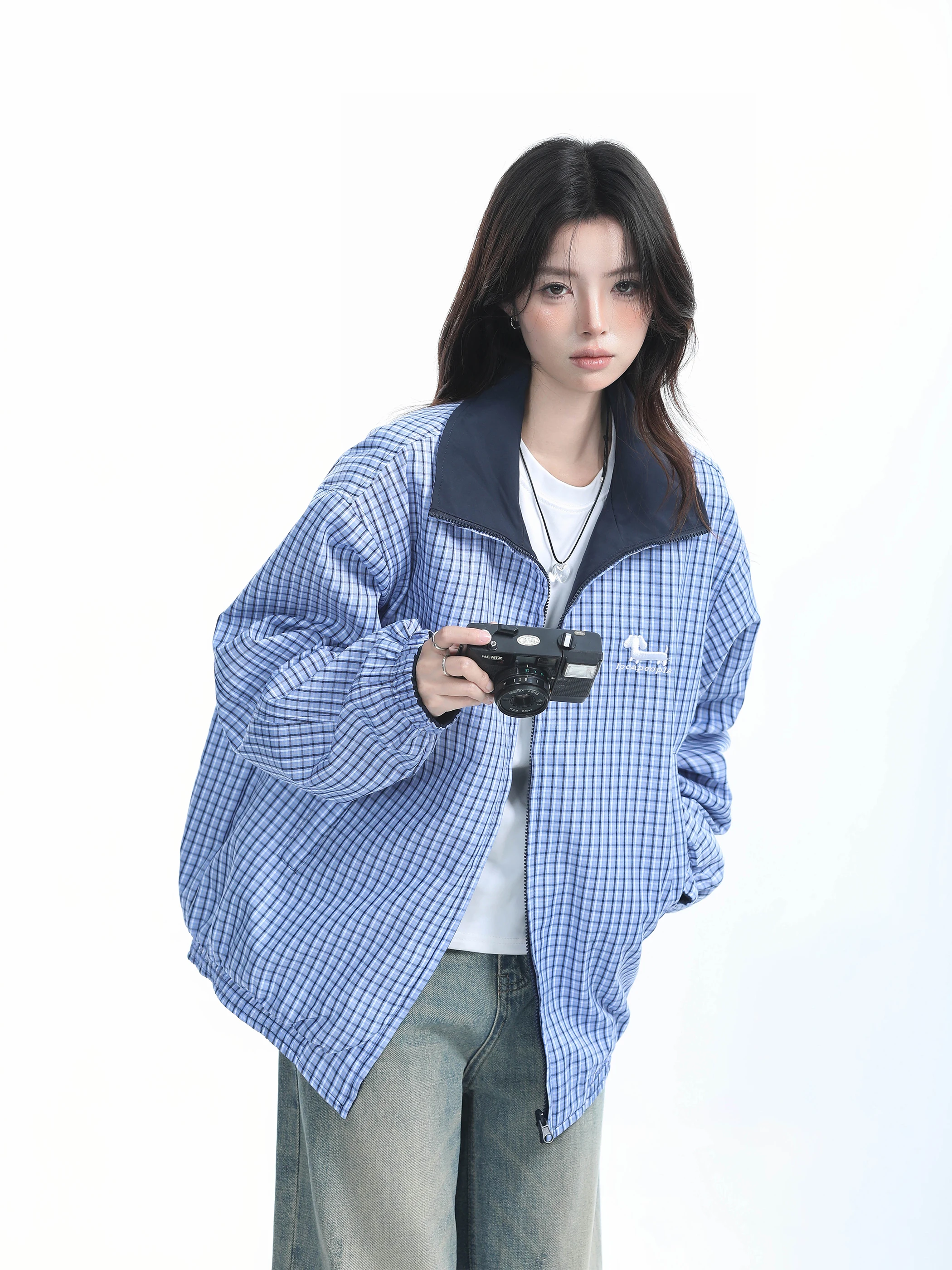 [Сидение на горе] Двусторонняя одежда в клетку Верхняя Женская весенняя